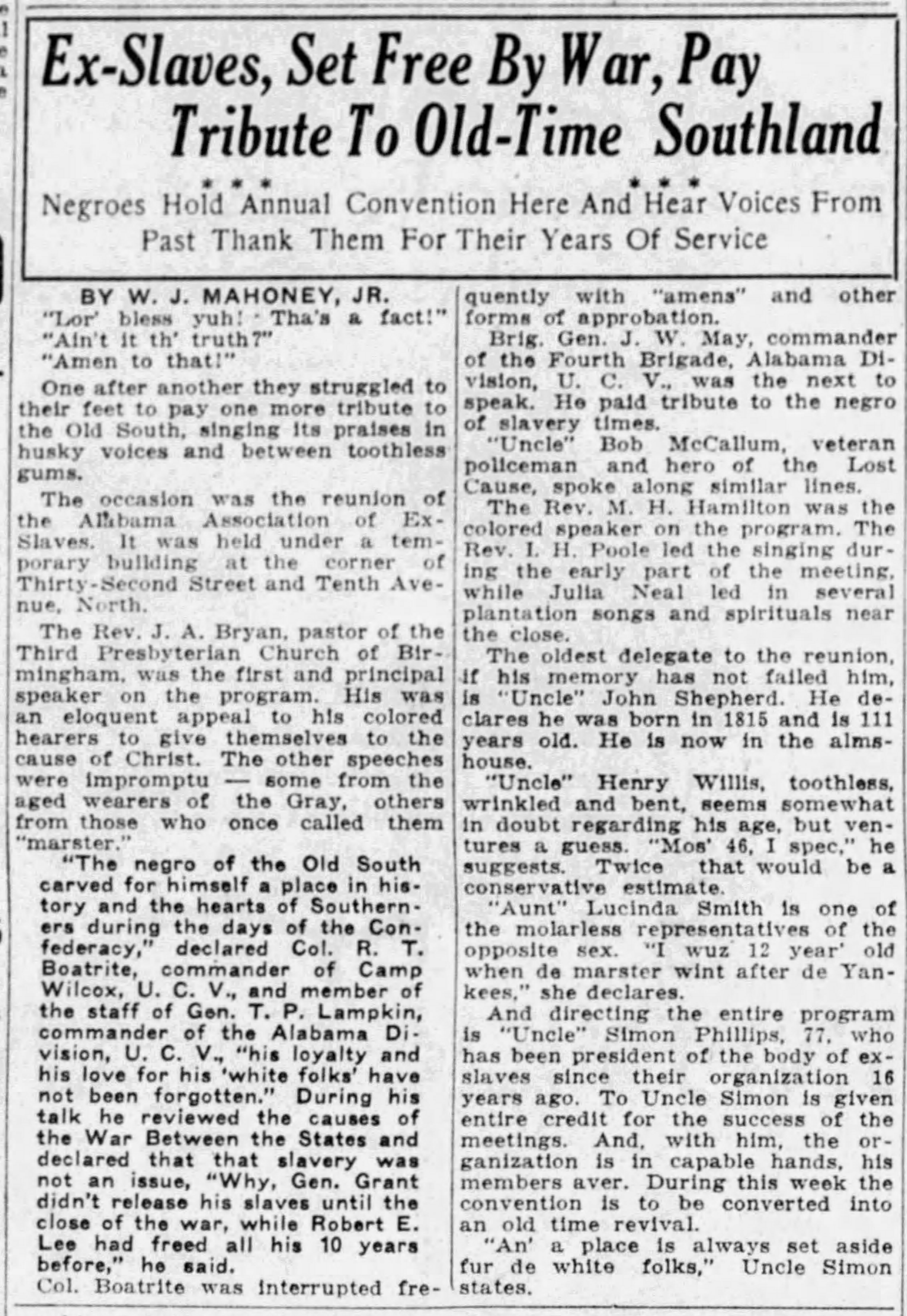 Ex-Slaves Set Free By War, Pay Tribute To Old-Time Southland